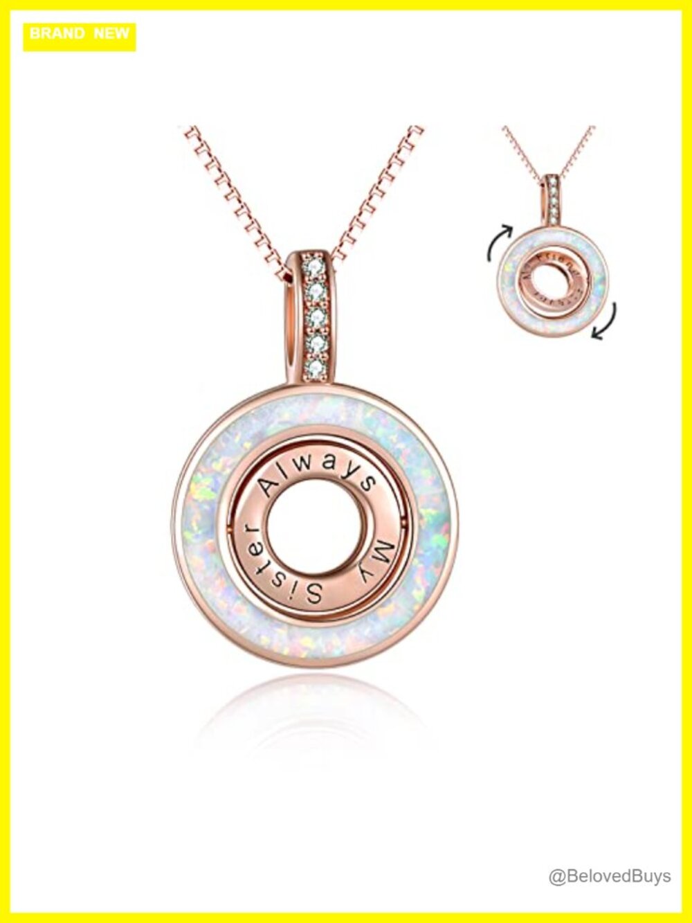 Sterling Silver White Opal Sister Pendant Necklace 18+2" Box Chain